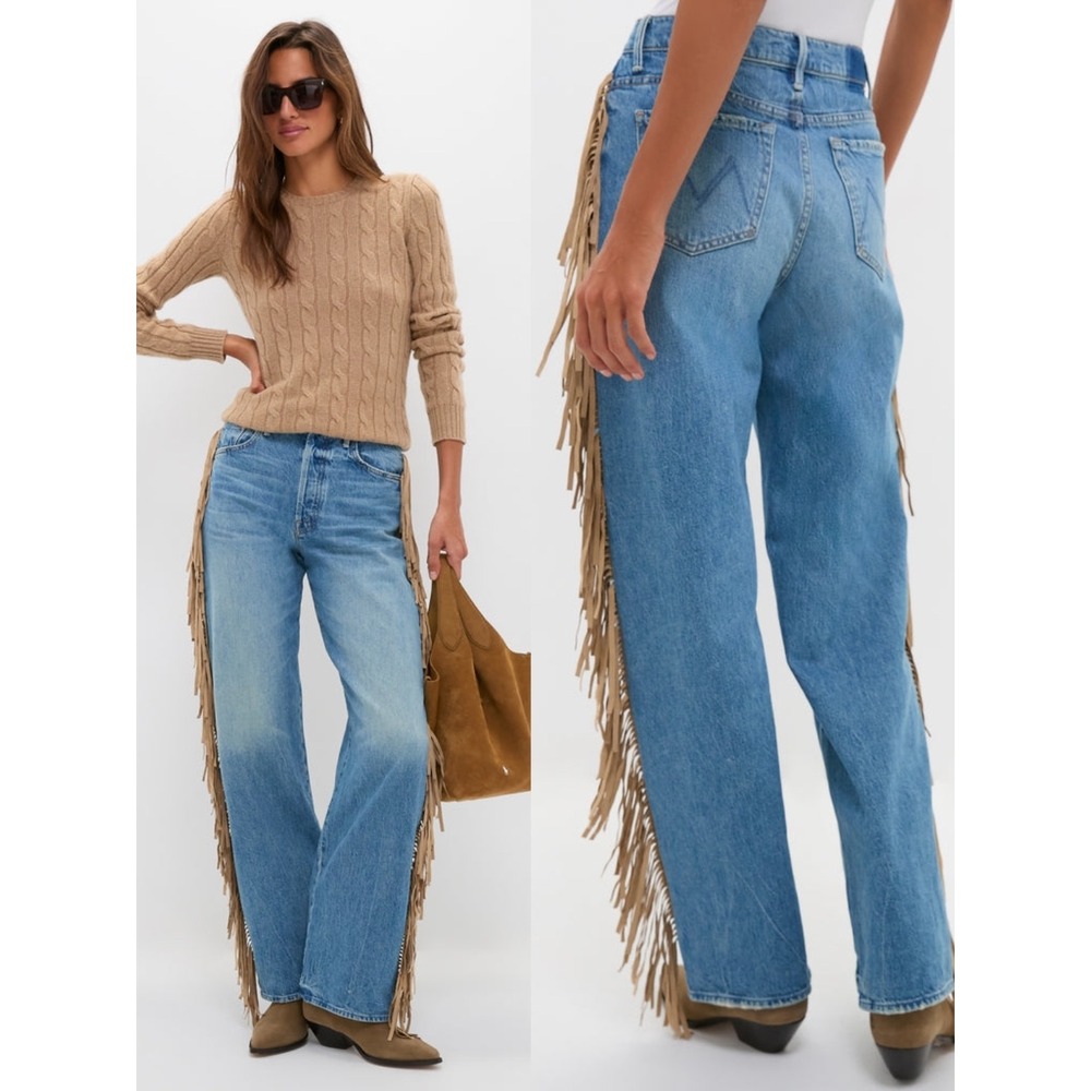 NWT Mother The Fringe Half-Pipe Button Sneak in Folk Star Wash $348 - Size 29